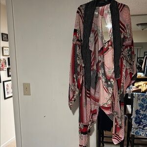Free People Red Striped Kimono with Black Polka Dots